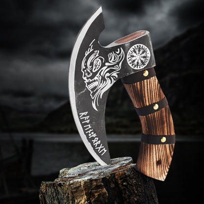 11" Pizza cutter 10" Cutting Blade with Carbon Steel, Leather Sheath Viking Style. Chopping Multi Purpose Cutter