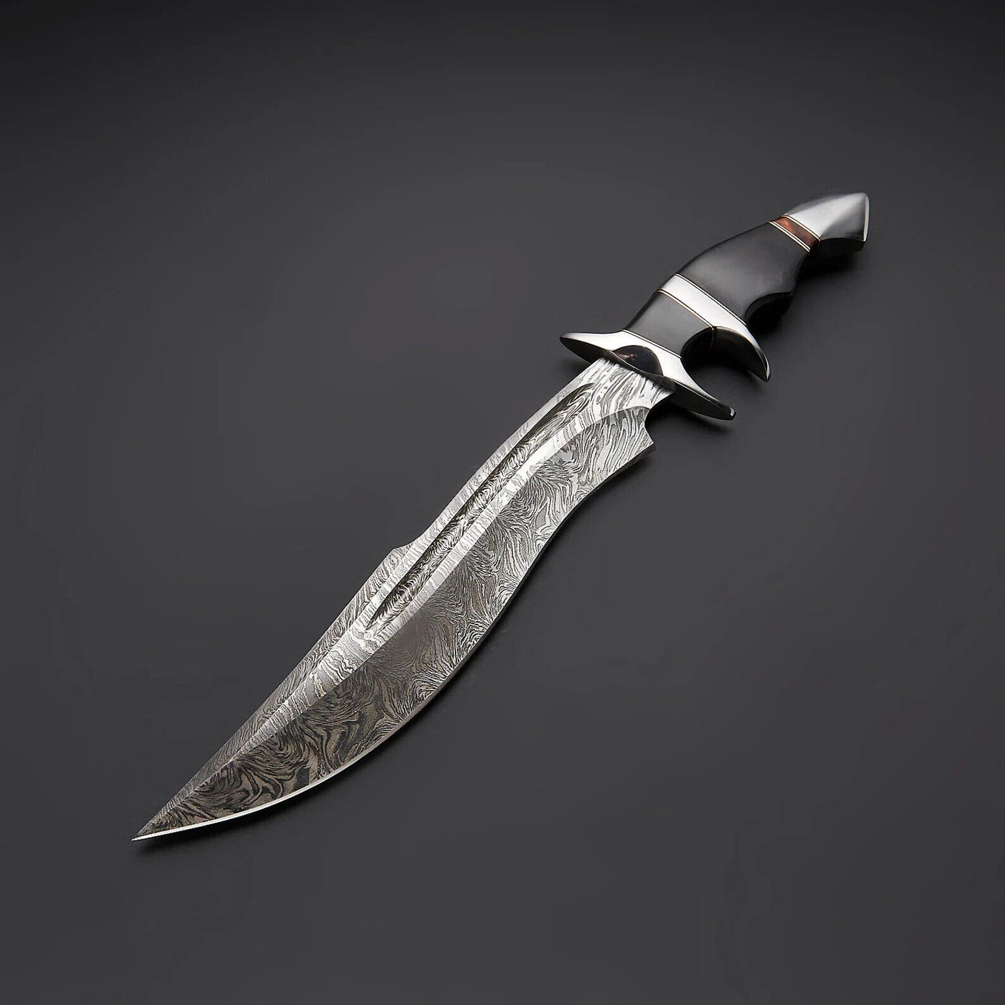 Custom Handmade Damascus Steel Hunting Bowie Knife Fixed Blade Knife with Leather Sheath