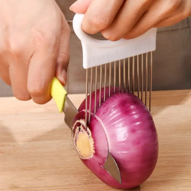 Effortlessly Slice Onions with this Colorful Onion Slicer Kitchen stainless steel potato chip onion holder for chopper