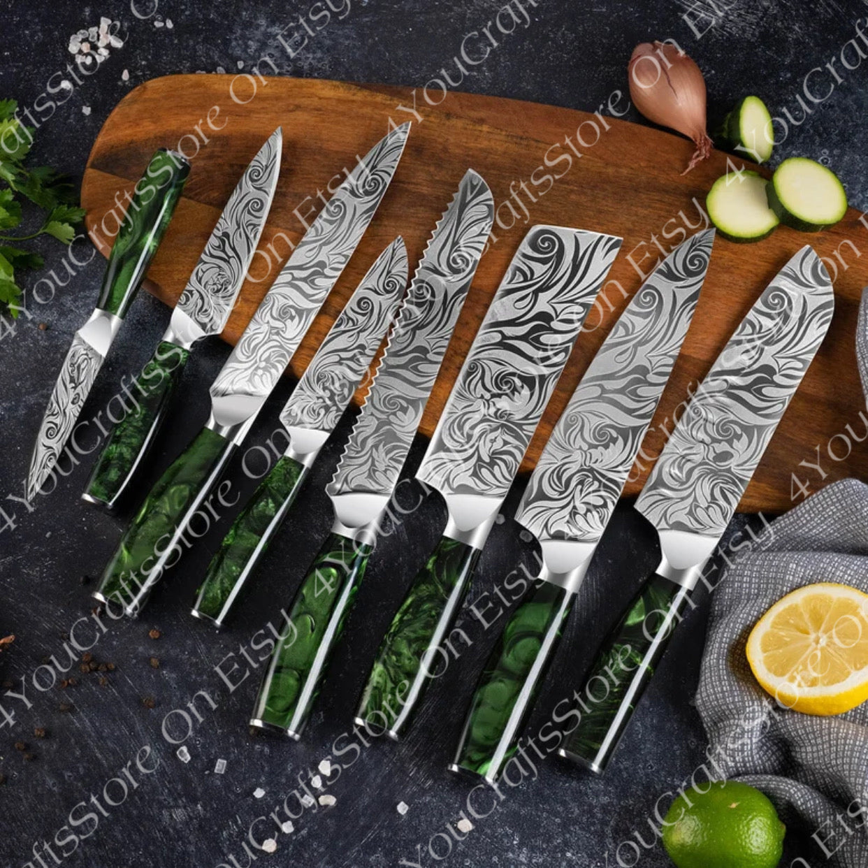 Handmade Professional Kitchen Chef Knives Set, Kitchen Knives , Santoku Knife , Best For Kitchen Collection,Gift For Her