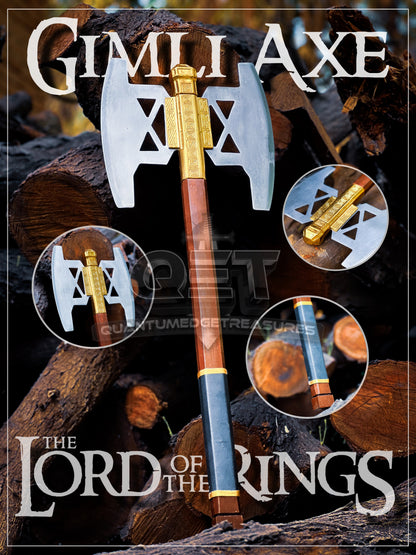 Handmade Gimli Battle Axe Replica From Lord of the Rings Gold Edition