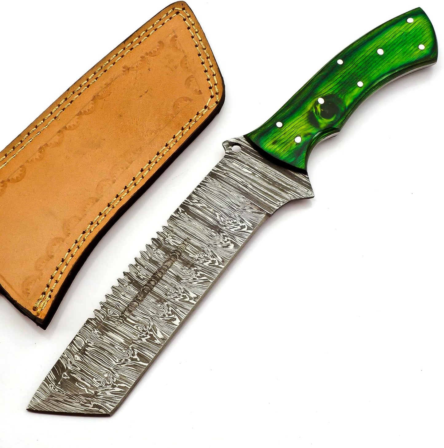 14 inches Handmade Damascus Steel Full Tang Tracker Knife Beautiful Doller Sheath Handle Razor sharp Bade