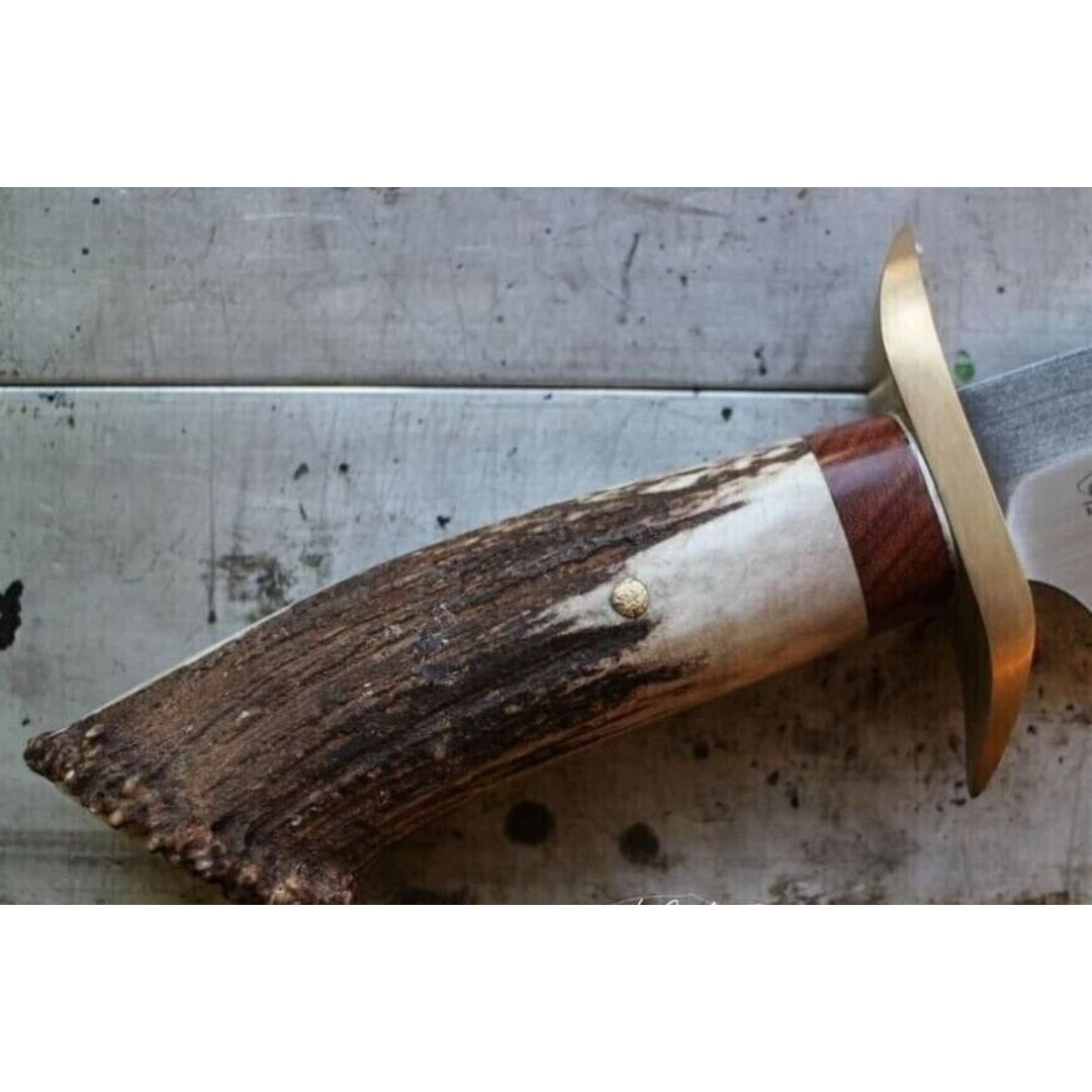 Stag Handle Custom Handmade Fixed Blade Bowie KnifeCarbon Steel Hunting Knife (2).jpg