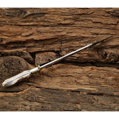 Stag Antler Custom Handmade Bowie Knife Fixed Blade D2 Tool Steel Survival Out (2).jpg