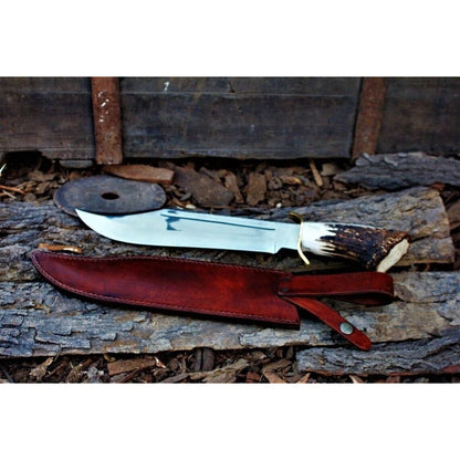 Stag Crown Bowie Knife D2 Tool Steel Hunting Bowie Knife Mirror Polished Blade