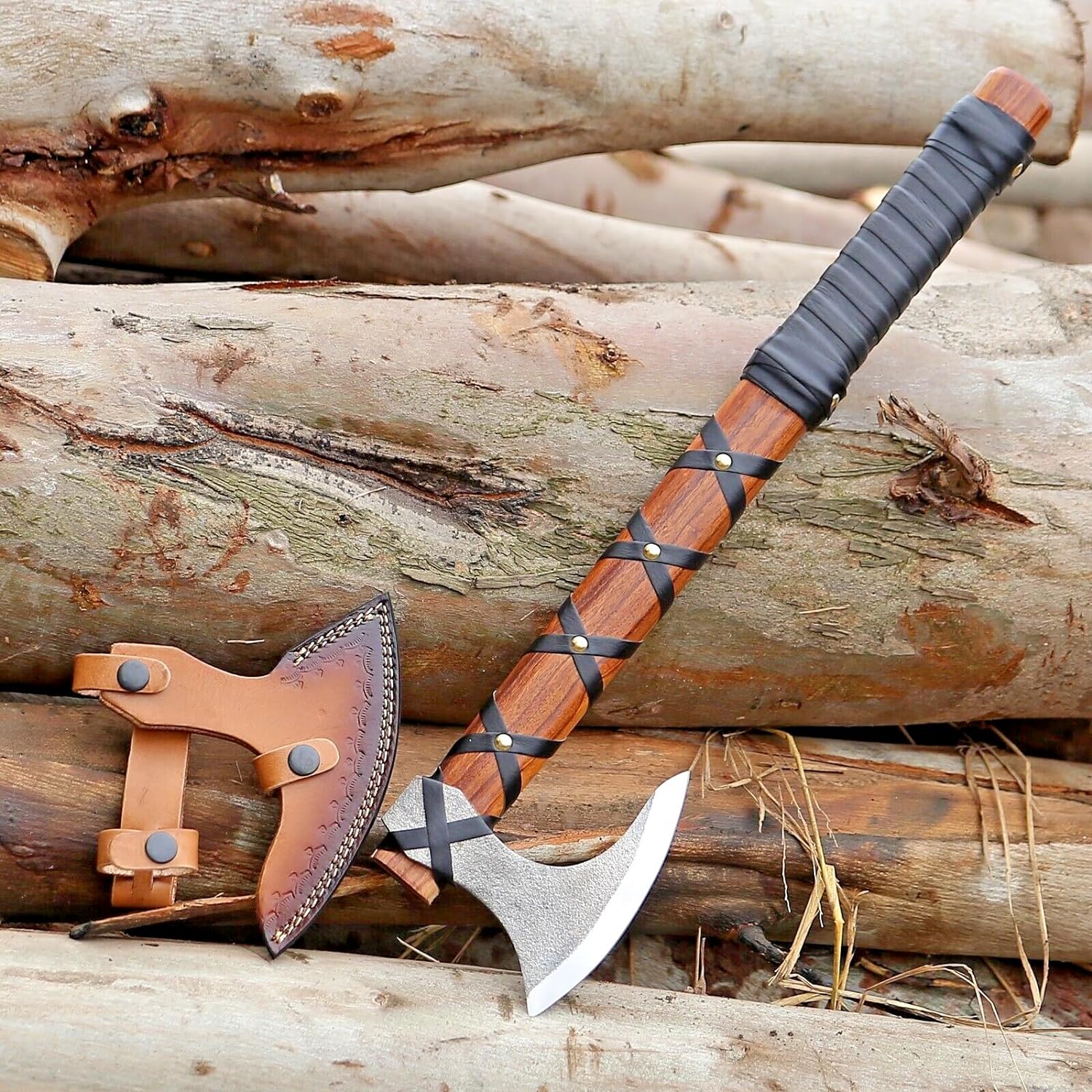 Viking Axe of Ragnar Lothbrok Hunting Axe with Rose Wood Handle Hand-Forged High Carbon Steel Sharp Blade