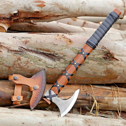 Viking Axe of Ragnar Lothbrok Hunting Axe with Rose Wood Handle Hand-Forged High Carbon Steel Sharp Blade