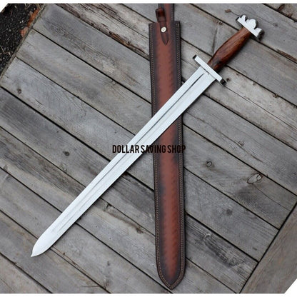 Double Edged Custom Handmade Sword D2 Tool Steel Mirror Polished Viking Sword
