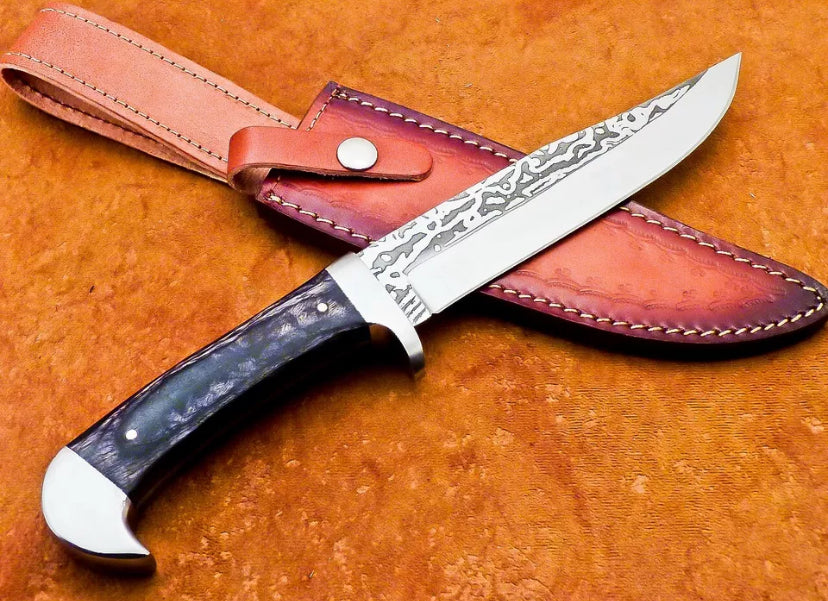Custom Handmade D2-steel Blade Bowie Hunting Knife-Hard Wood With Sheath