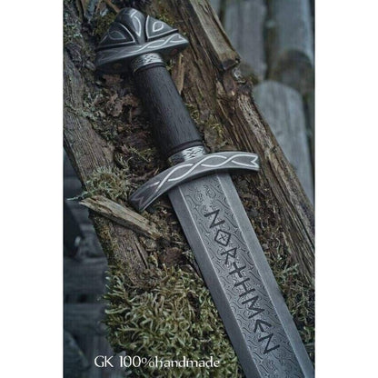 Forged Handmade Sword Damascus Steel Viking Sword Survival Double Edged Sword (2).jpg