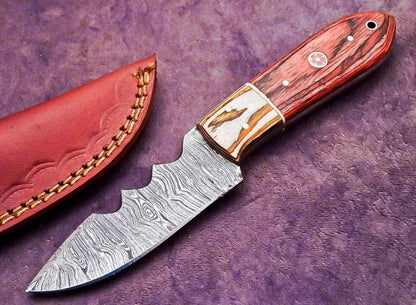 Damascus Steel Knife Handmade Wood HANDLE Hunting CAMPING KNIFE With Sheath