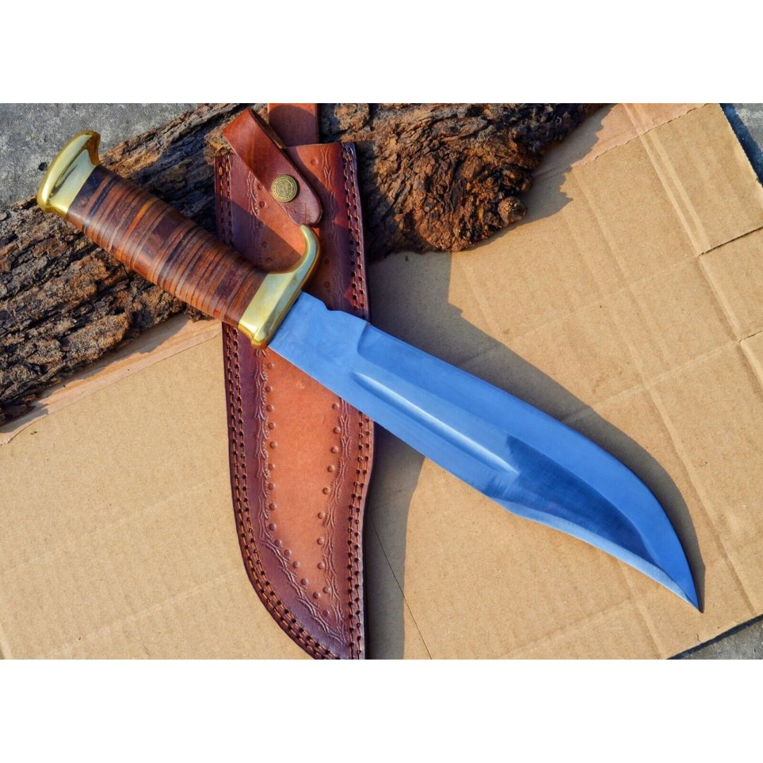 Crocodile Dundee Bowie Knife Custom Handmade Bowie Leather Handle D2 Mirror Poli (9).jpg