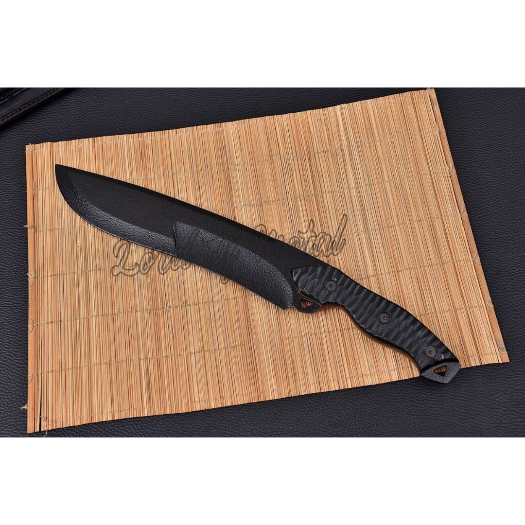 Fixed Blade Black Coated Bowie Knife Custom Handmade Bowie Full Tang Hunting Kni (4).jpg