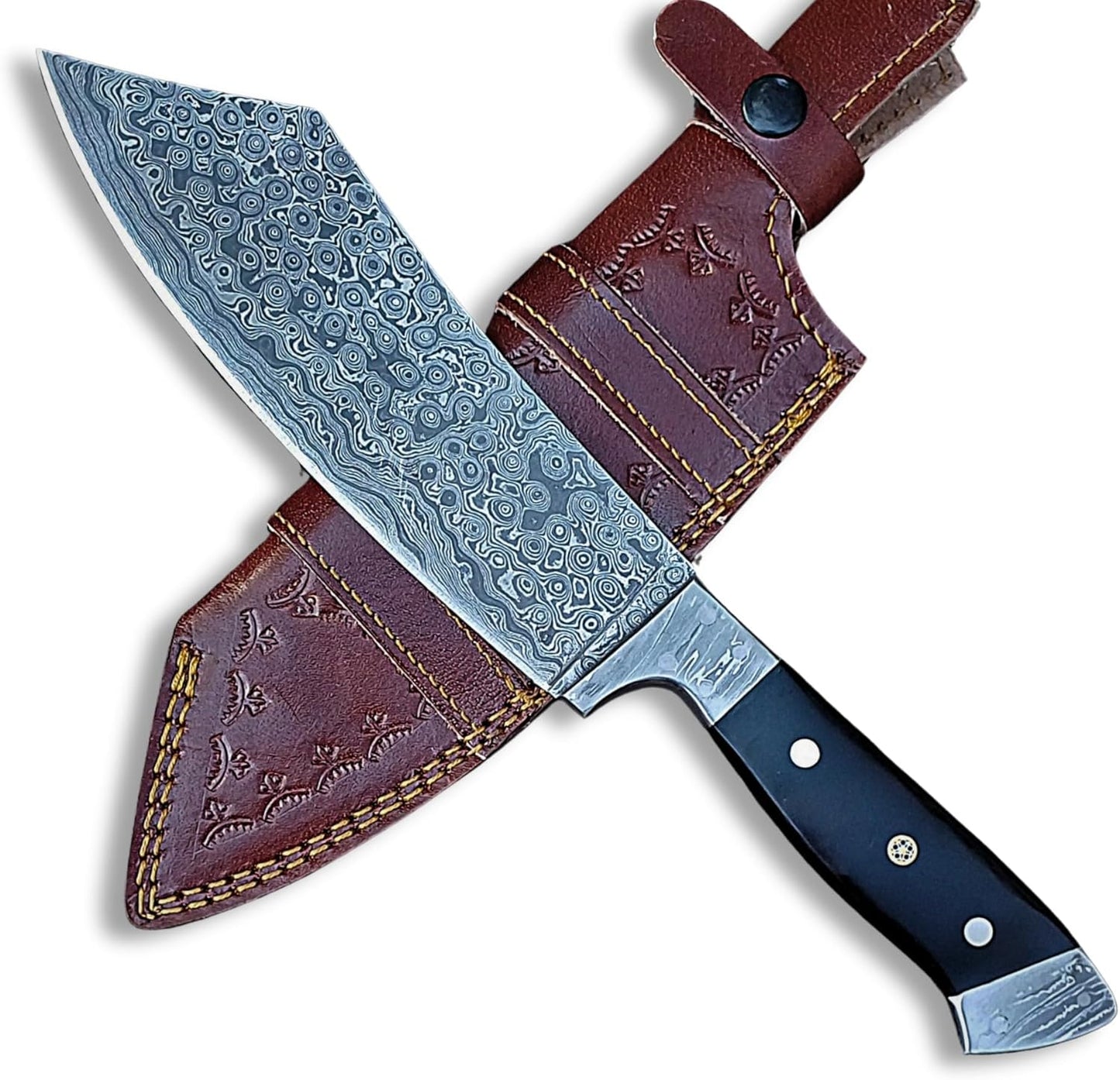 10 Inch Handmade Damascus Cleaver Knife Damascus Meat Cleaver Butcher Knife for Meat Cutting Chopper with Sheath