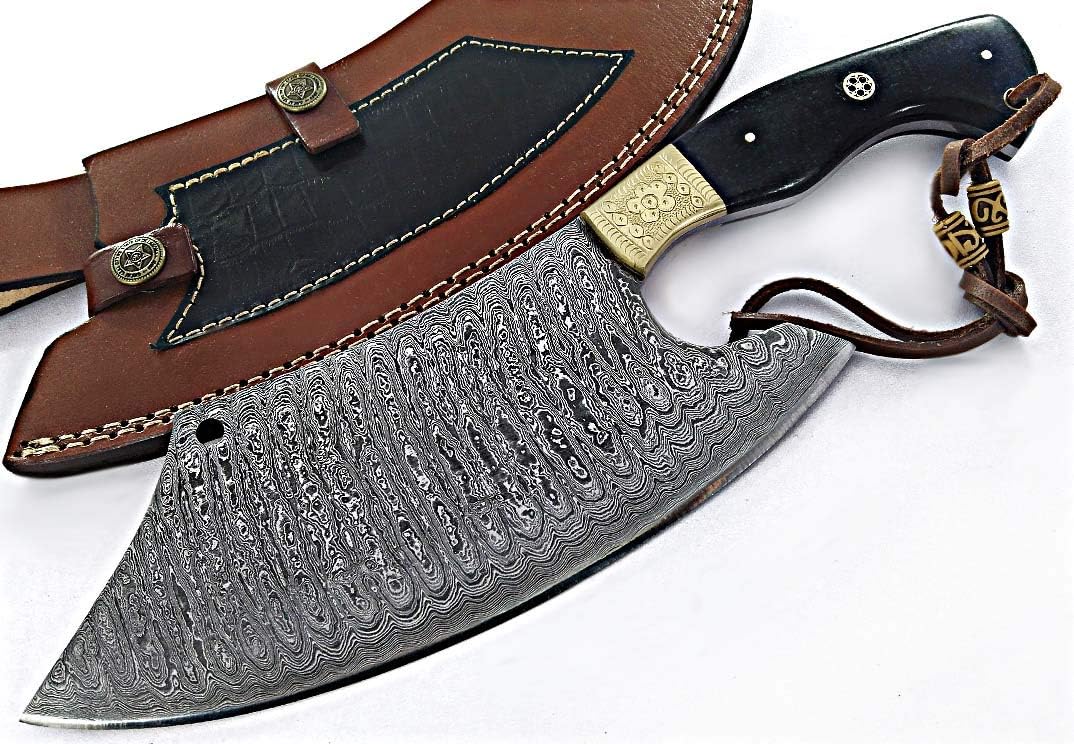 12 Inch Handmade Damascus Cleaver Knife Damascus Meat Cleaver Butcher Knife for Meat Cutting Chopper with Sheath
