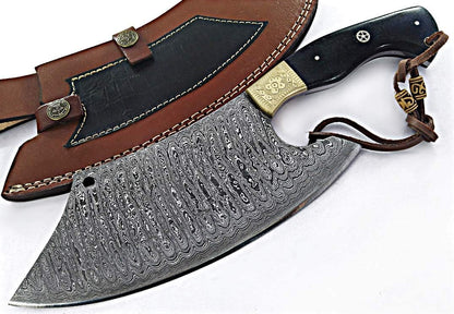 12 Inch Handmade Damascus Cleaver Knife Damascus Meat Cleaver Butcher Knife for Meat Cutting Chopper with Sheath
