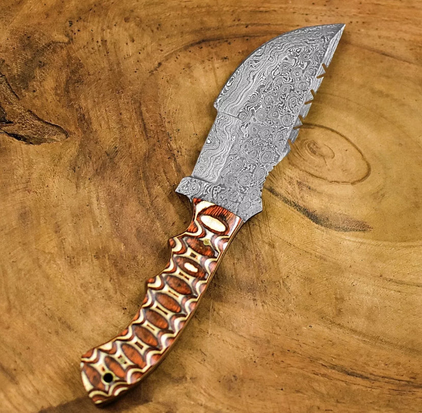 Damascus Steel Hunting/Camping/Tracker Knife Wood Handle Damascus Steel Blade Camel bone