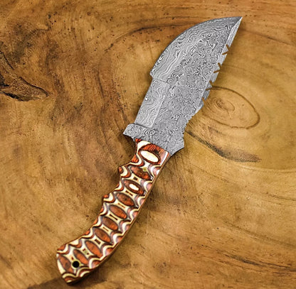 Damascus Steel Hunting/Camping/Tracker Knife Wood Handle Damascus Steel Blade Camel bone