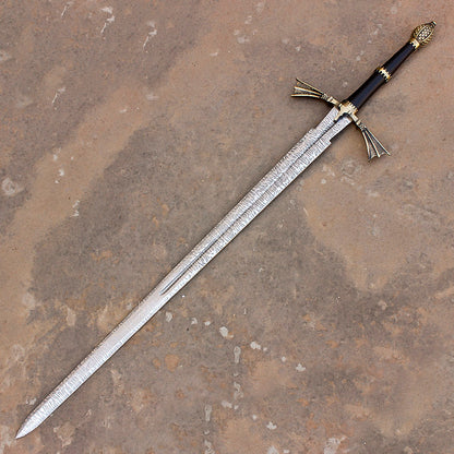 Hand Forged Decorative Sword  Etched Stainless Steel Blade w Plaque
