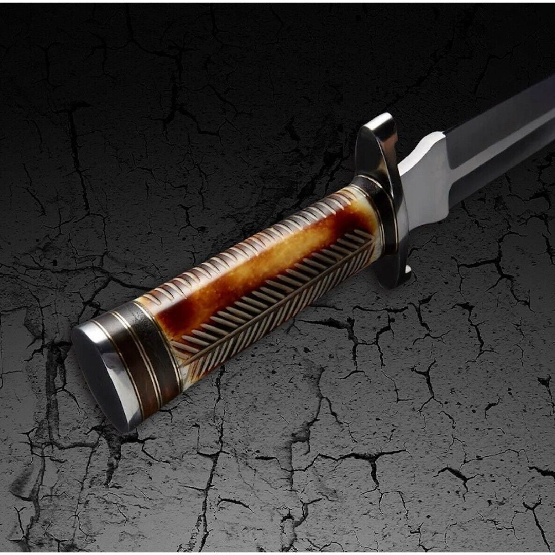 Hand Engraved Handle Dagger Knife Camel Bone Handle Double Edged Hunting Knife (3).jpg