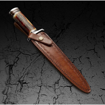 Hand Engraved Handle Dagger Knife Camel Bone Handle Double Edged Hunting Knife (4).jpg