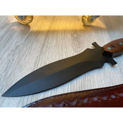 Black Powder Coated Dagger Knife Custom Handmade Rose wood Handle Full Tang EDC (3).jpg