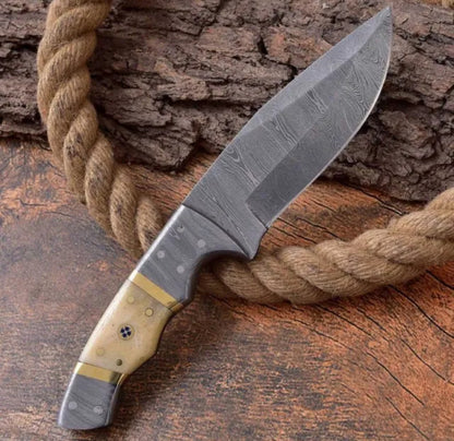 HANDMADE DAMASCUS SURVIVAL SKINNER FIXED BLADE HUNTING KNIFE LEATHER S FULLY HA