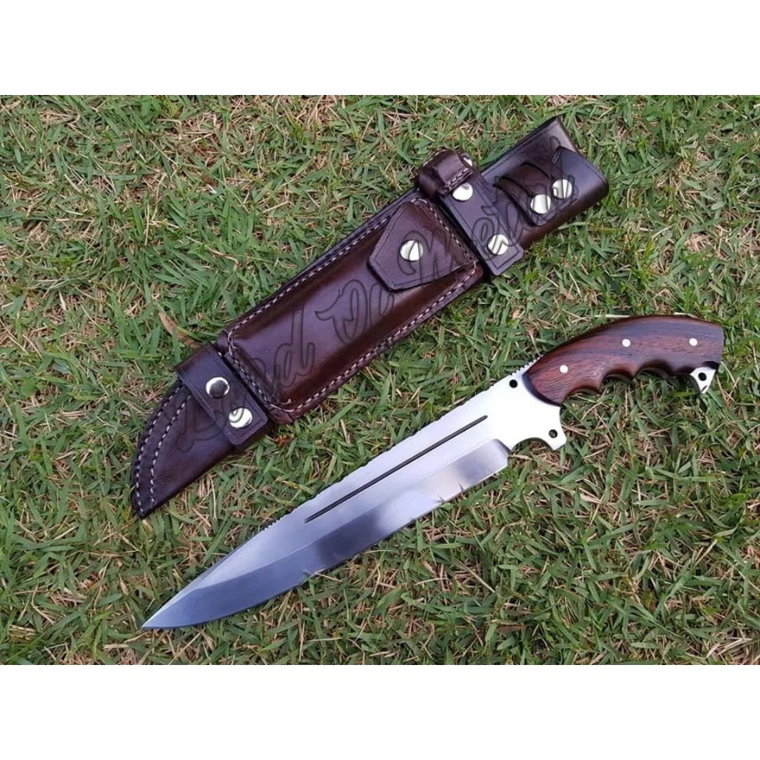 Handmade Fixed Blade Bowie Knife With Horizontal Easy Carry Sheath & Free Engraving
