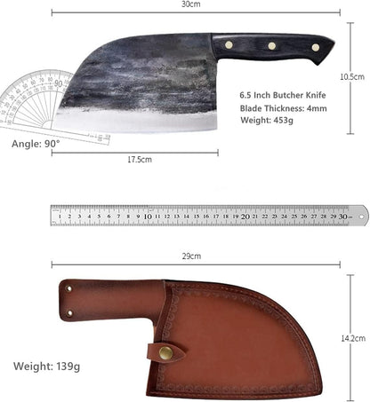 D2 Chef Knife Cleaver Knife Hand Forged Butcher Knife with Sheath Full Tang Chopping Knife for Kitchen Cooking
