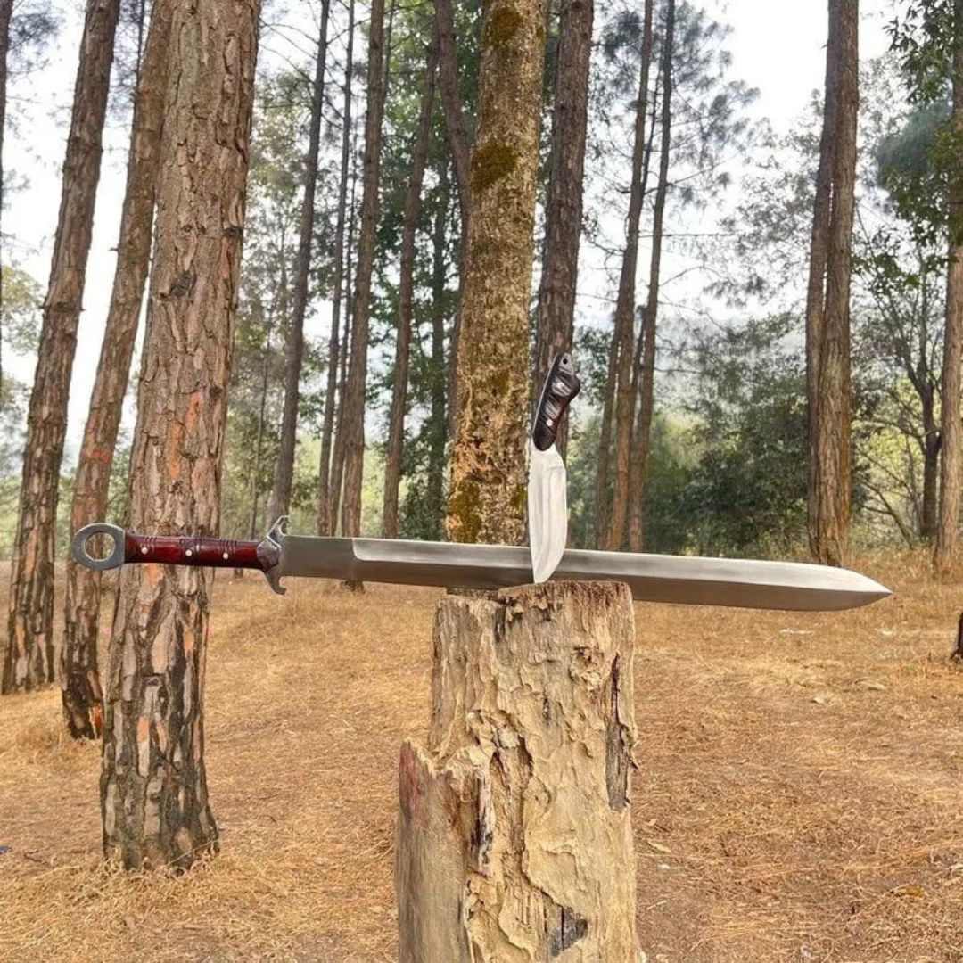 Lot Of 2 Handmade Carbon Steel Sword + skinner Hunting Survival Sword Full Tang (6).jpg