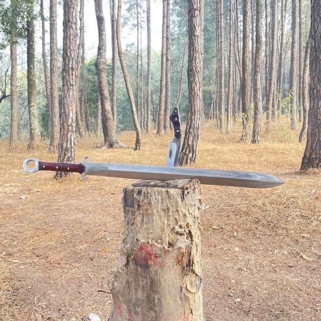 Lot Of 2 Handmade Carbon Steel Sword + skinner Hunting Survival Sword Full Tang (7).jpg