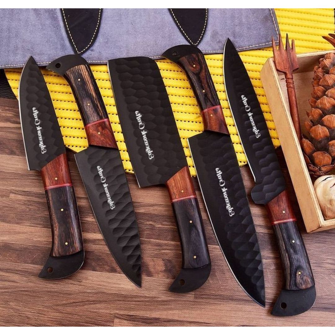 5 Pc Chef Set Custom Handmade Kitchen Knife Set With Free Engraving Carbon Steel