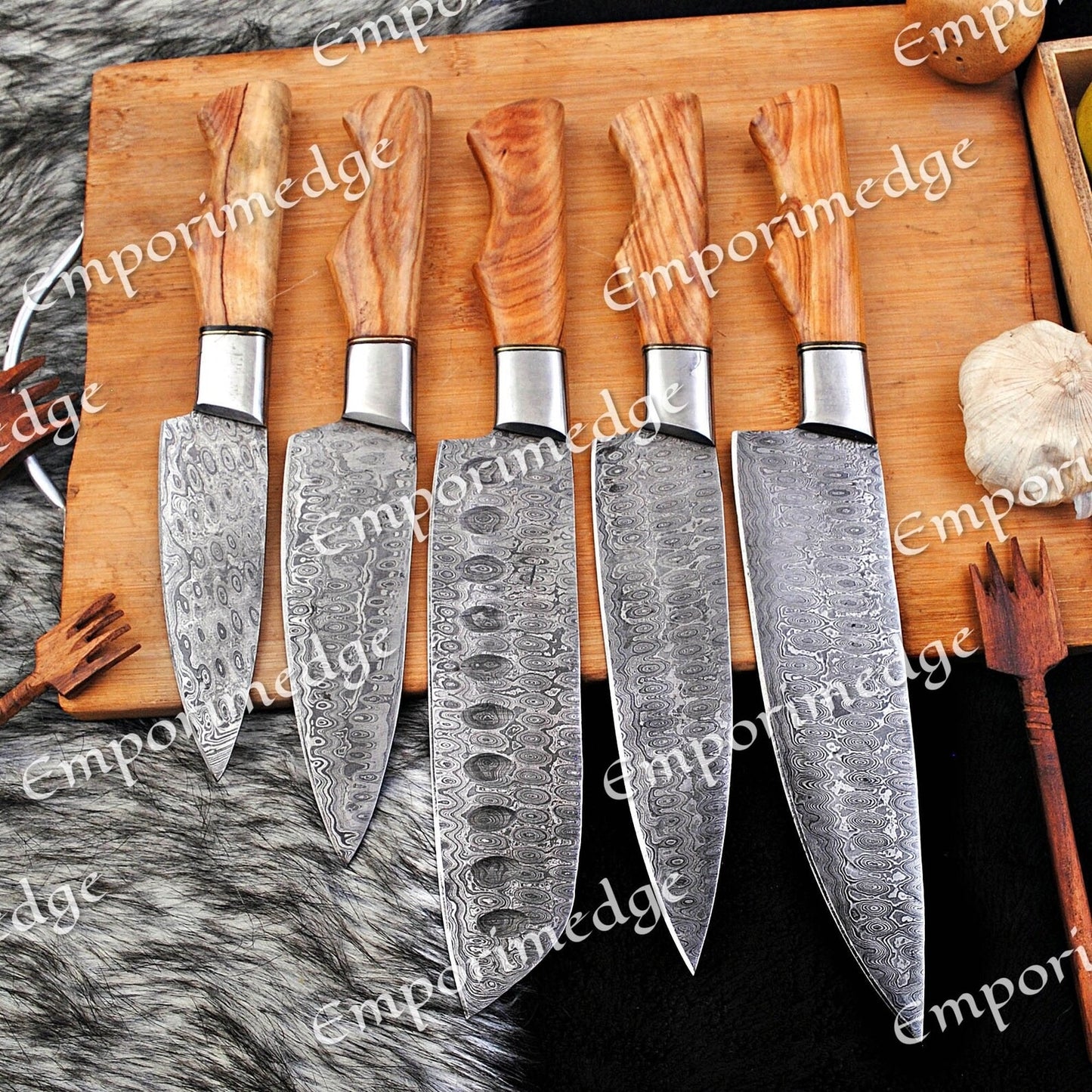 67 Layer Damascus Steel Kitchen Knife Set 5 Piece Japanese Chef Knife Set Forged