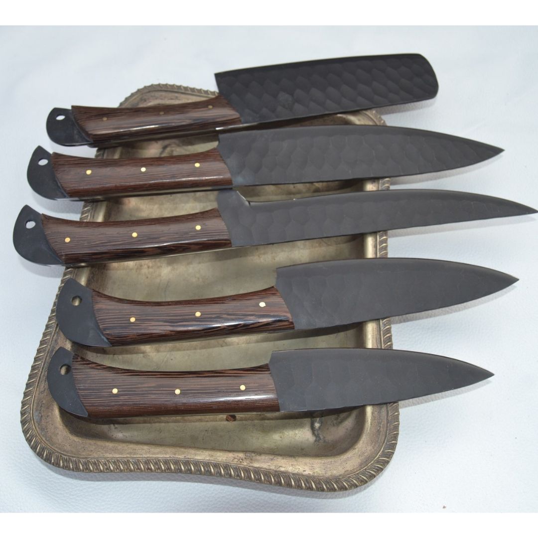Handmade Carbon Steel Chef Free Engraving Set Full Tang Kitchen Knife Set Camp