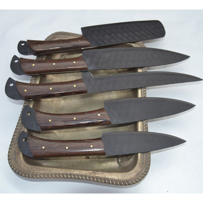 Handmade Carbon Steel Chef Free Engraving Set Full Tang Kitchen Knife Set Camp