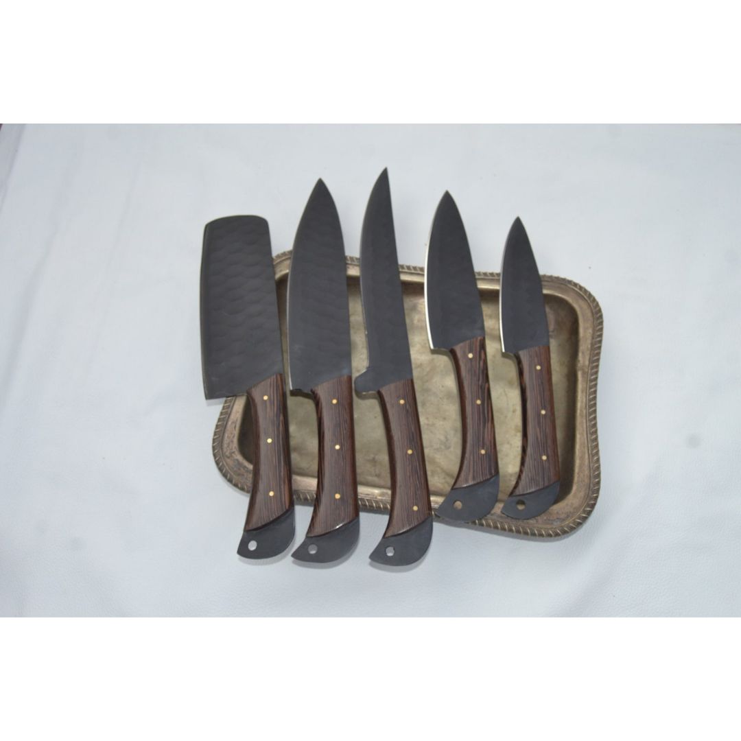 Handmade Carbon Steel Chef Free Engraving Set Full Tang Kitchen Knife Set Camp (2).jpg