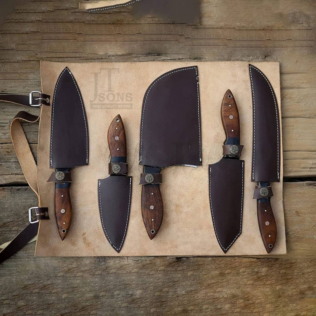 Oil Quenched Carbon Steel Chef Free Engraving Set Full Tang Kitchen Knife Set (5).jpg