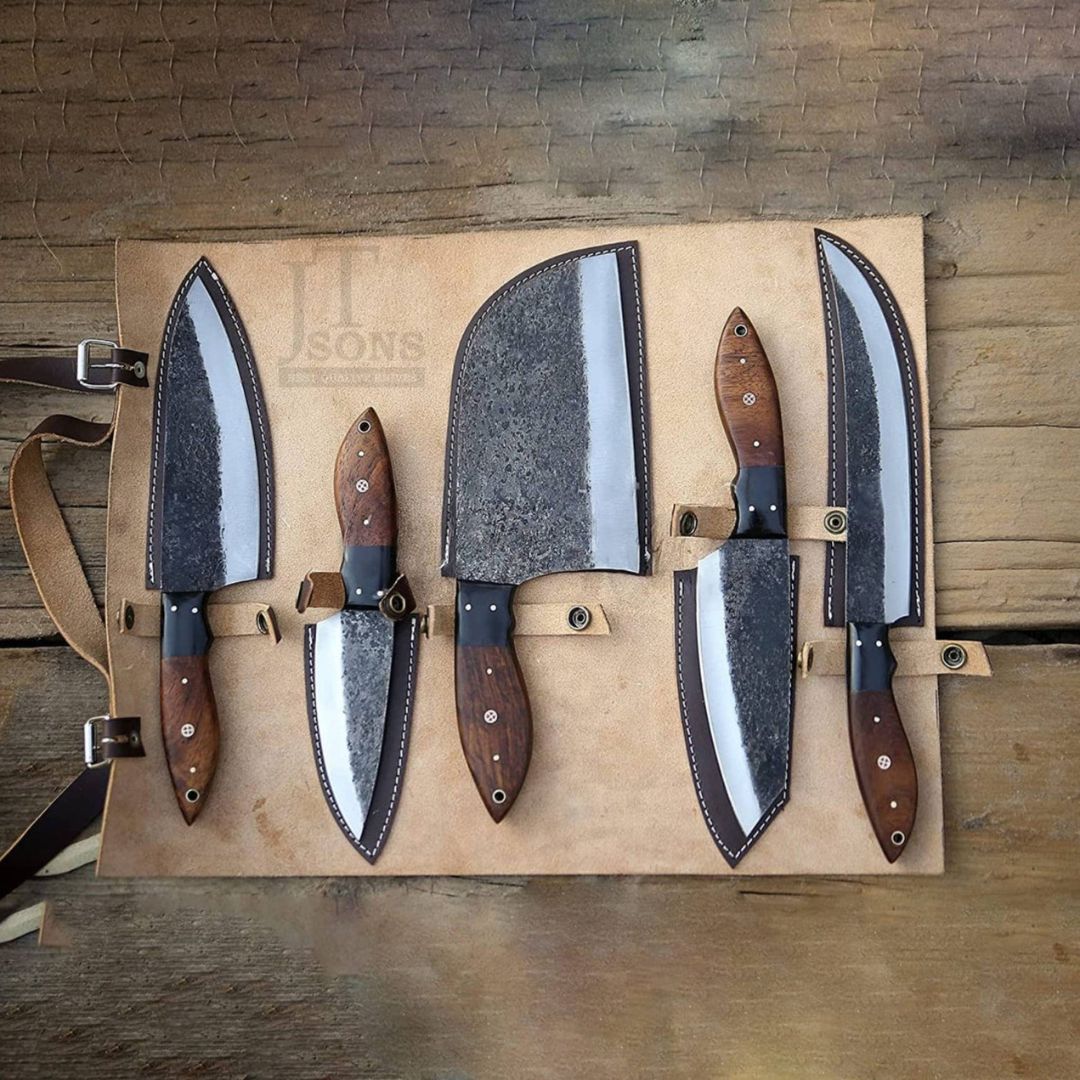 Oil Quenched Carbon Steel Chef Free Engraving Set Full Tang Kitchen Knife Set (6).jpg