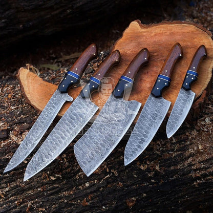 Chef Knife Set Custom Handmade Damascus Steel Full Tang Forged Steel Knife Set 5