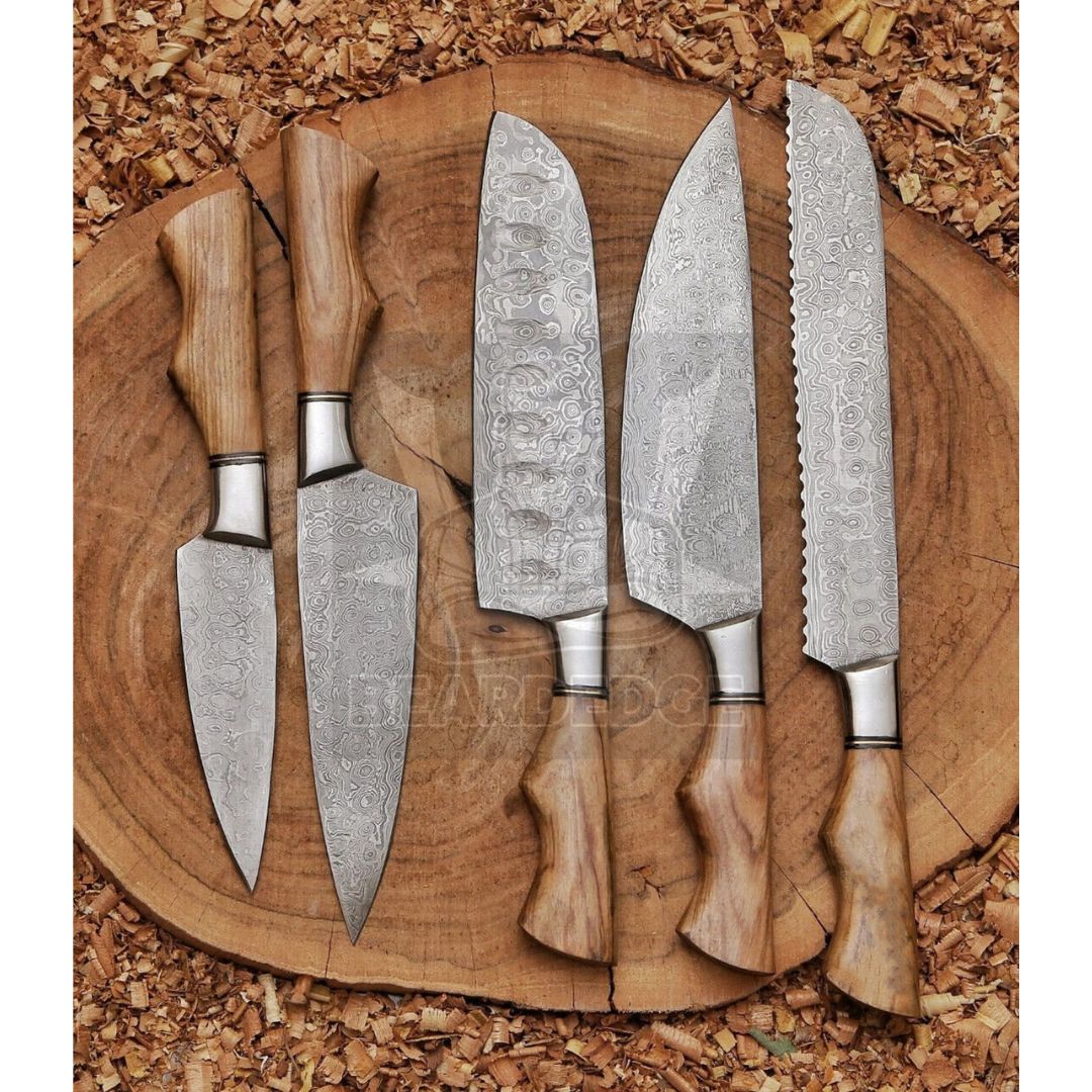 Chef Knife Set Custom Handmade Damascus Steel Full Tang Camping Hunting Set  (2).jpg
