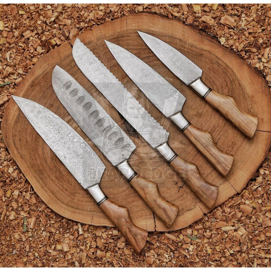 Chef Knife Set Custom Handmade Damascus Steel Full Tang Camping Hunting Set  (3).jpg