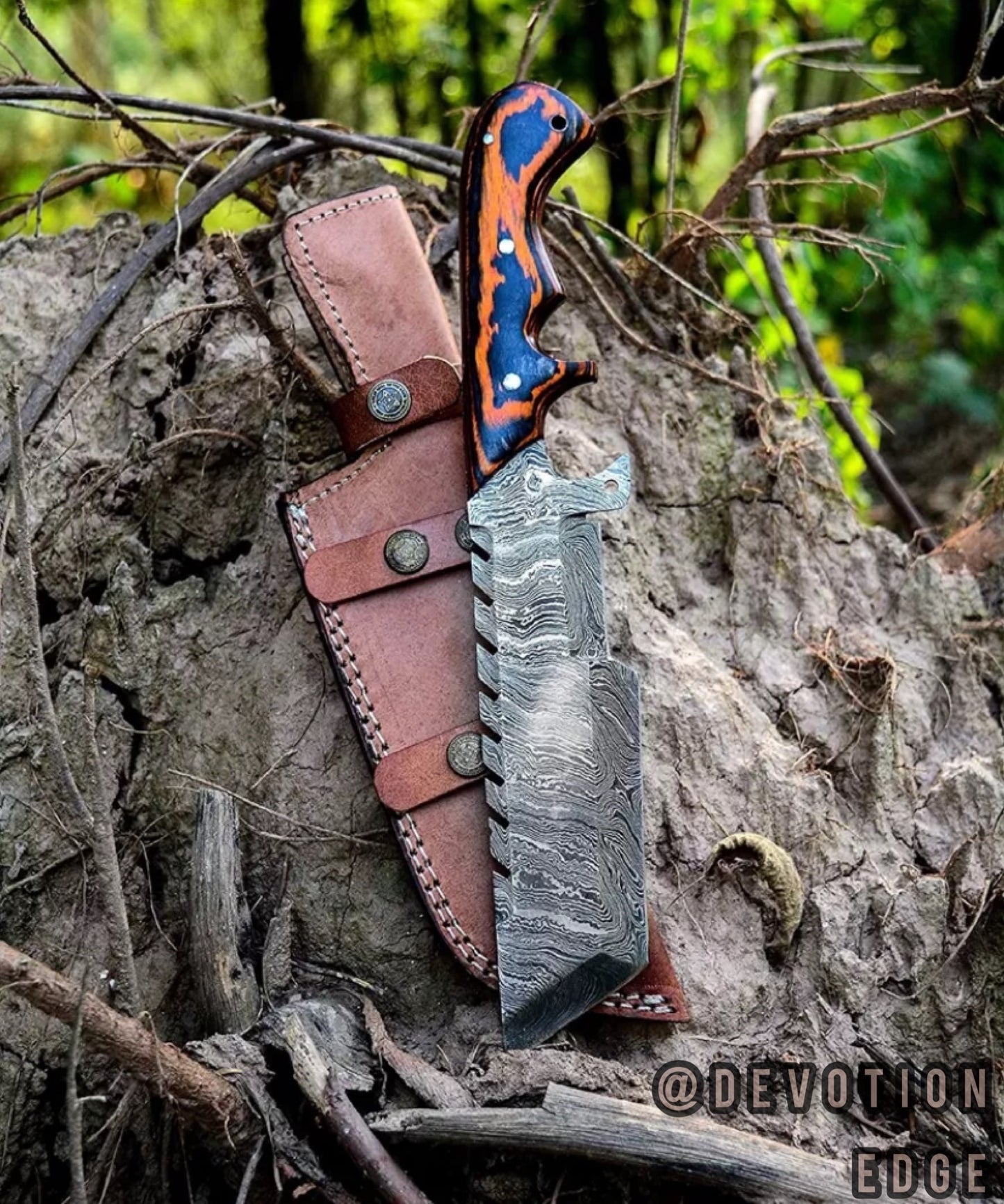 CUSTOME Handmade Damascus Steel Tracker Knife WITH Original LEATHER SHEATH