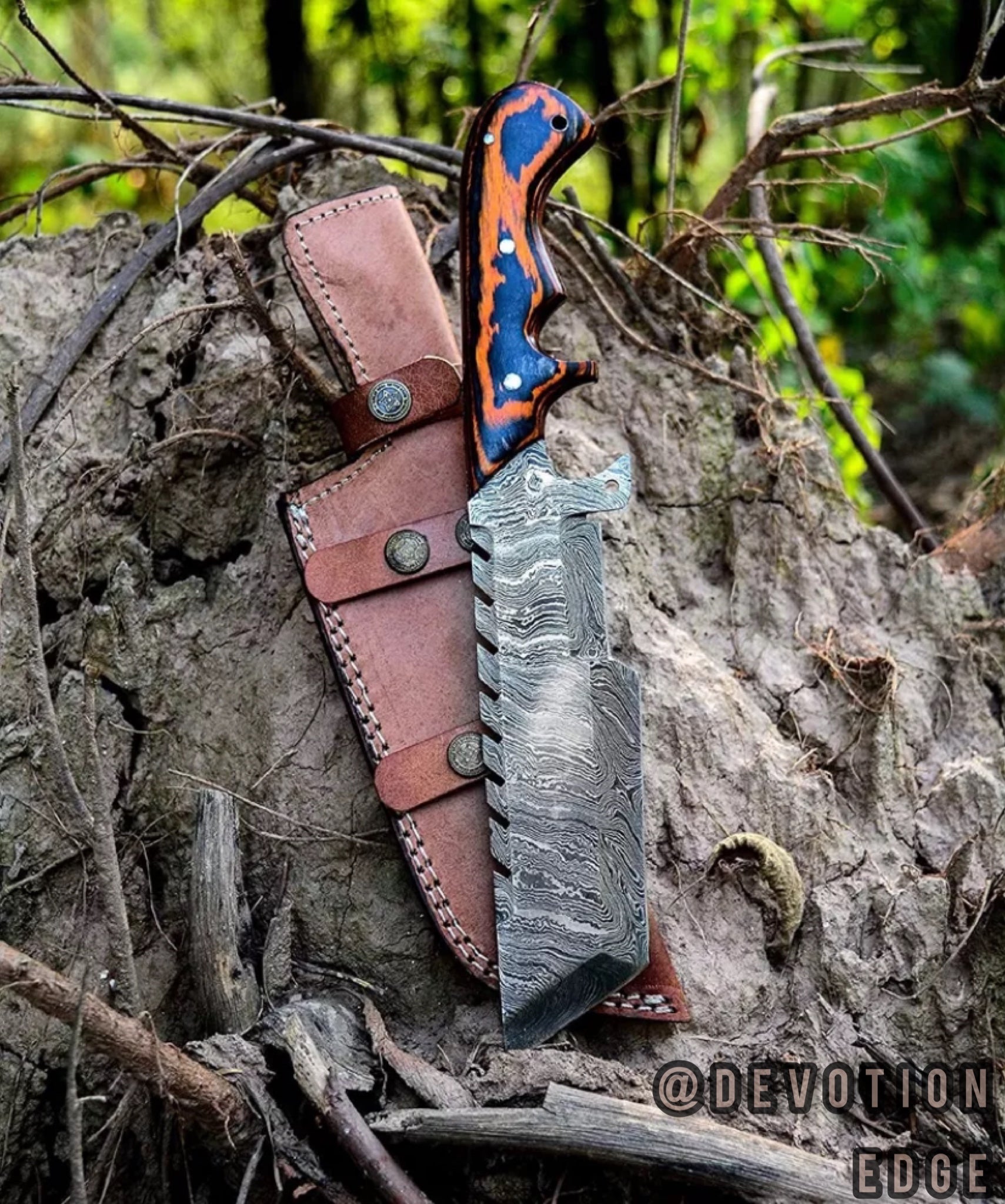 CUSTOME Handmade Damascus Steel Tracker Knife WITH Original LEATHER SHEATH