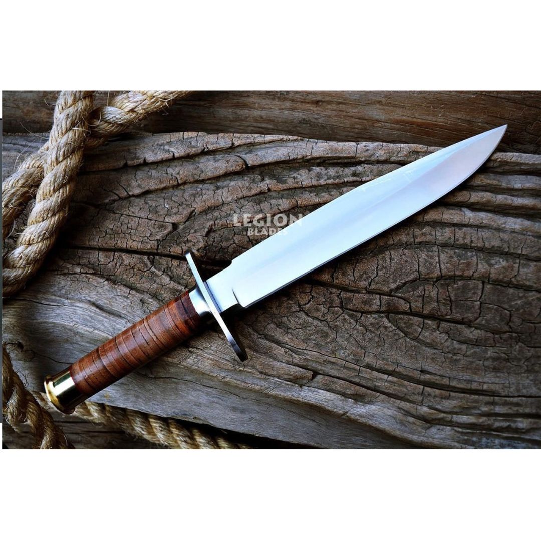 Leather Handle Bowie Knife Custom Handmade Bowie Survival Knife Camping Survival