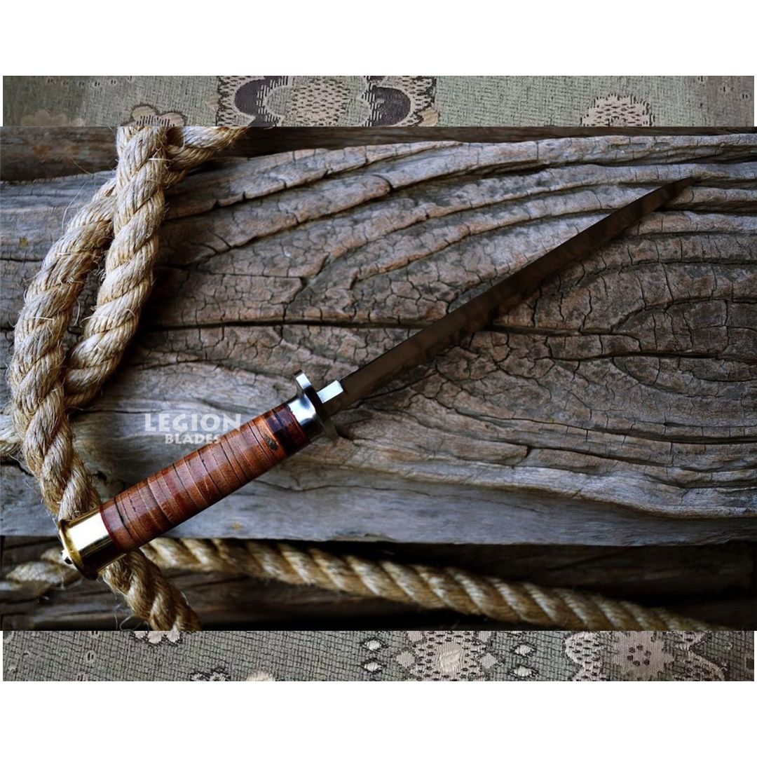 Leather Handle Bowie Knife Custom Handmade Bowie Survival Knife Camping Survival (1).jpg
