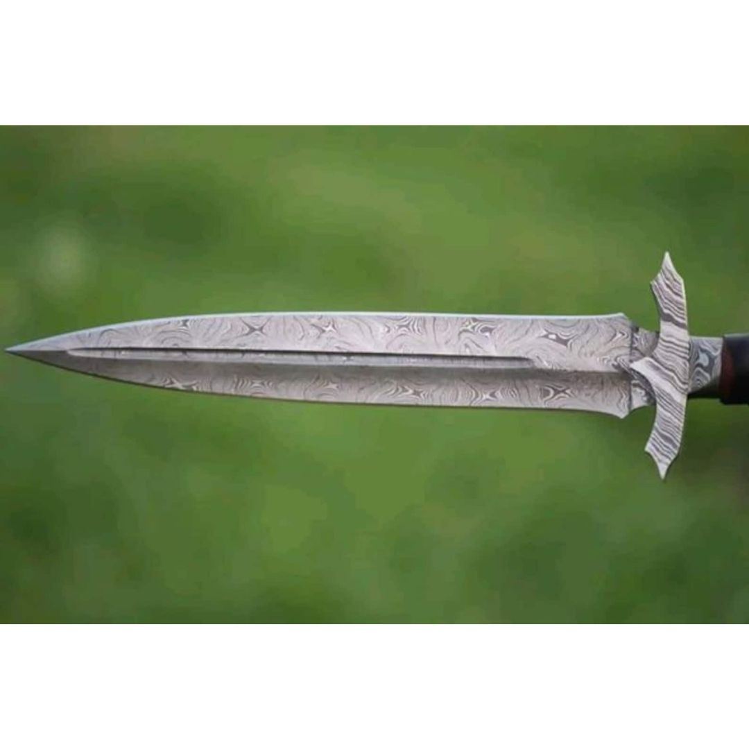Damascus Steel Dagger Knife Double Edged Custom Made Survival Knife Full Tang (3).jpg