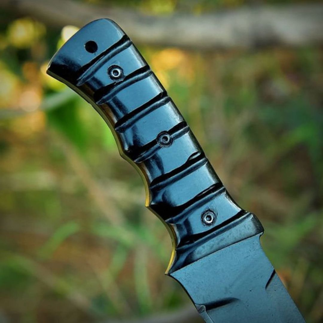 Black Powder Coated Fixed Blade Knife Handmade Hunting Survival Buffalo Horn (4).jpg