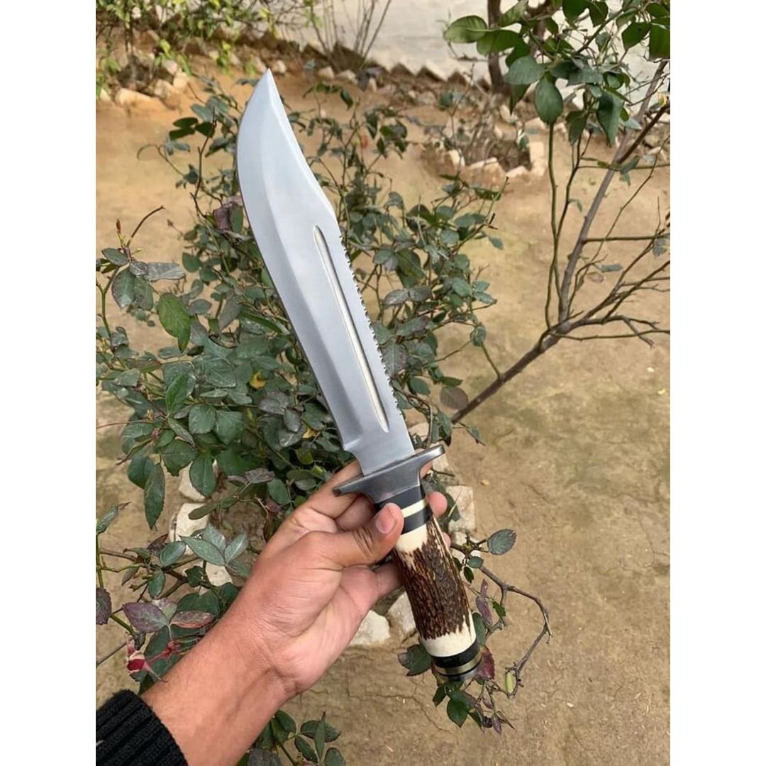 Stag Antler Handle Bowie Knife Custom Handmade Bowie Survival Knife Hunting (1).jpg