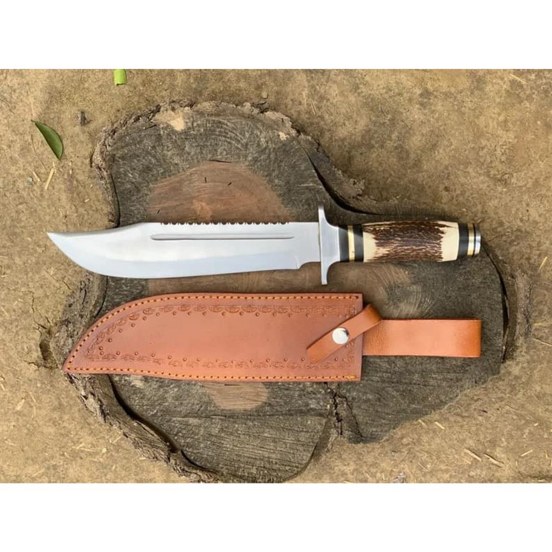 Stag Antler Handle Bowie Knife Custom Handmade Bowie Survival Knife Hunting
