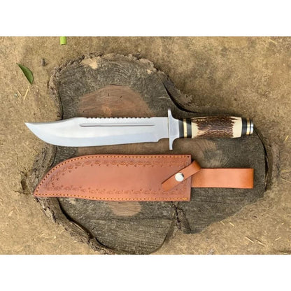 Stag Antler Handle Bowie Knife Custom Handmade Bowie Survival Knife Hunting